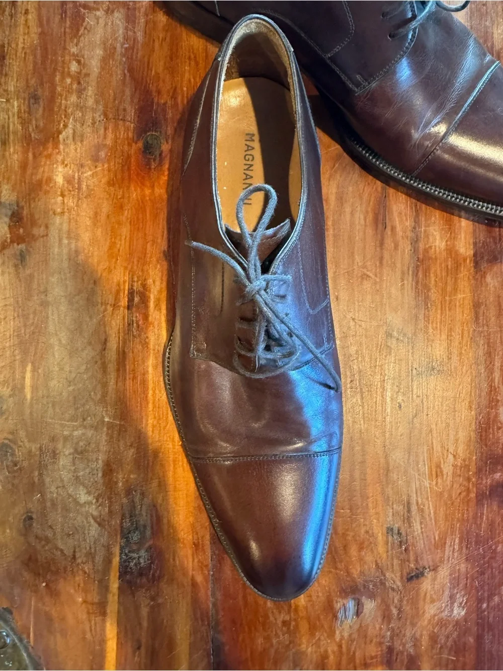 Magnanni Brown Leather Cap-Toe Derby Shoes, Men’s 10.5